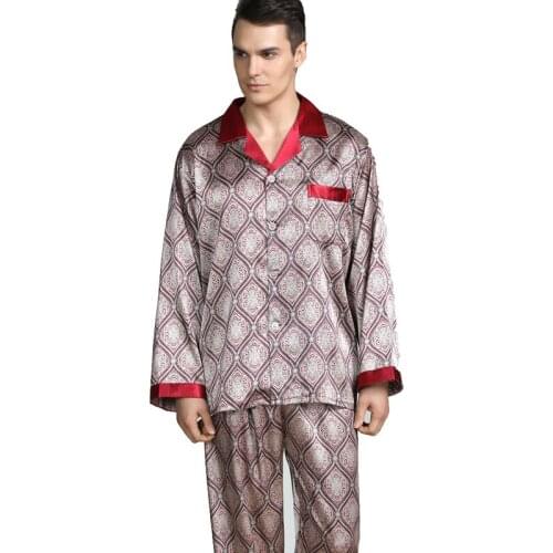 Mens Sleepwear Vintage Pajama Set Nightwear High-Quality Printed Male Satin Nightgown Robe халат мужской пижама Pyjama