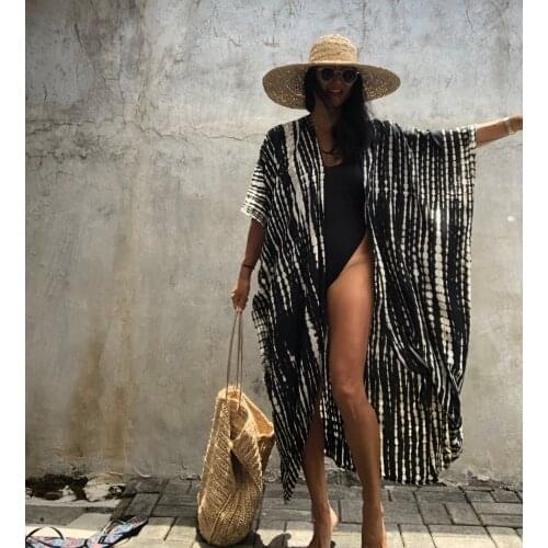 Plus Size Women Beach Smock Hooded Ankle Ceck Pattern Sunscreen Smock for Swimming Pool Sun-Proof Cape Chiffon Bikini Cover Up