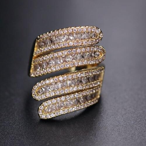 Luxury Finger Ring Silver Color Gold Color Pave Micro Zirconia Stone large Punk Ring for Women charm Fashion Party Jewelry 2020