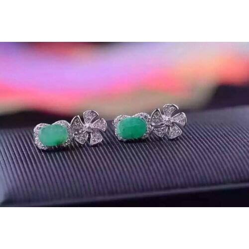 Natural green emerald drop earrings 925 silver Natural gemstone earring women personality Windmill drop earrings for party