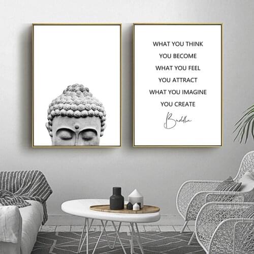 Zen Buddha Head Statue Poster Motivational Quostes Canvas Print Minimalist Wall Art Modern Picture Painting Buddhism Home Decor