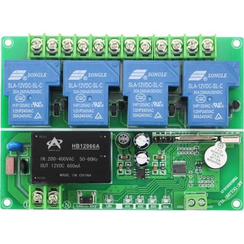 High-power 30A Learning Type 220-380V Four-Way Remote Control Switch + Metal Push Cover 4-Button Wireless Remote Control