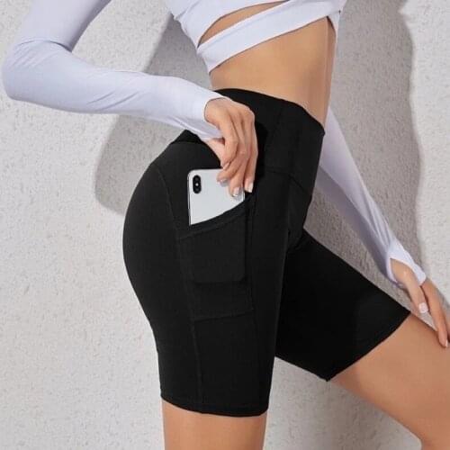 Women Sport Shorts Summer Cycling Bike Shorts Phone Holder Bag High Waist Stretch Jogging Running Fitness Yoga Shorts Pants