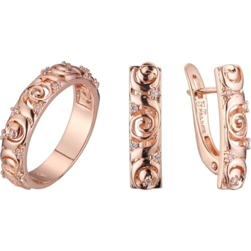 2021 New Women Jewelry Set White Stone Rose 585 Gold Color Fashion Jewelry Accessories Ring Jewelry Set Gift