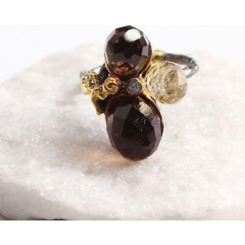 Two Sultanite and White Zircon Womens Gold Plated Silver Ring, Woman 925 Silver Sultanite Handmade Ring
