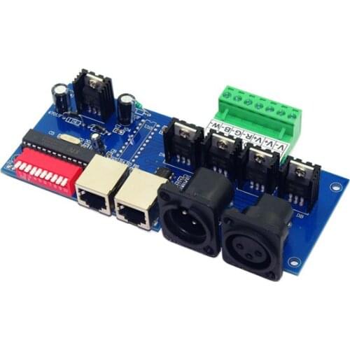 10 pieces free shipping 4 channel DMX512 RGBW controller 4CH DMX512 decoder DC12-24V input each channel max 5A have XLR & RJ45
