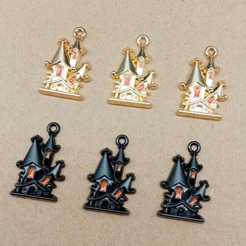 10 pcs Halloween Enamel Charms Halloween Haunted House Castle Metal Floatings Fit Earring DIY Pendants Jewelry Accessories YZ650