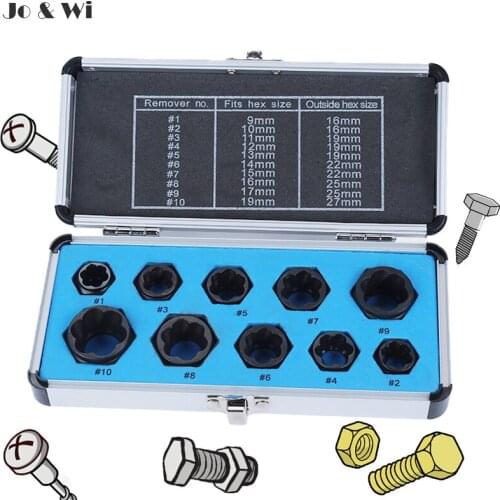 10pcs/Set Box Damaged Bolts Nuts Remover Extractor Broken Screws 9-19mm Threading Hand Tools Removal Kit Car Garage Metric Hex