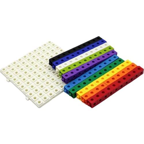 100x Plastic 10 Colors Multilink Linking Cubes With Board Preschool Toys
