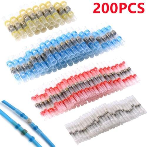 200pcs Waterproof Solder Seal Heat Shrink Butt Connectors Insulated Splices Terminals Heat Shrinkage Electrical Wire Connector