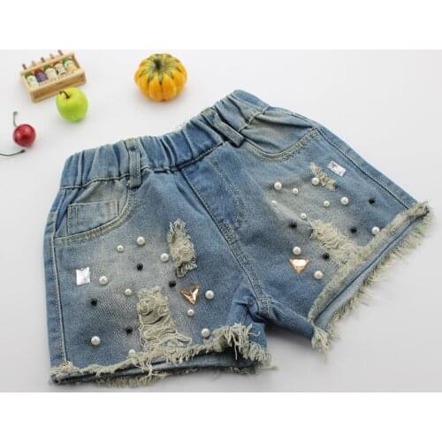 2020 summer girls wear washed holes pearl jeans in the big childrens clothing fashion childrens denim pants
