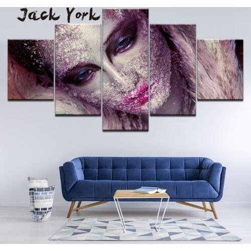 5 Piece Canvas Art HD Print Home Decor fashion makeup girl Wall Art Paintings For Living Room Wall Poster Picture Free Shipping