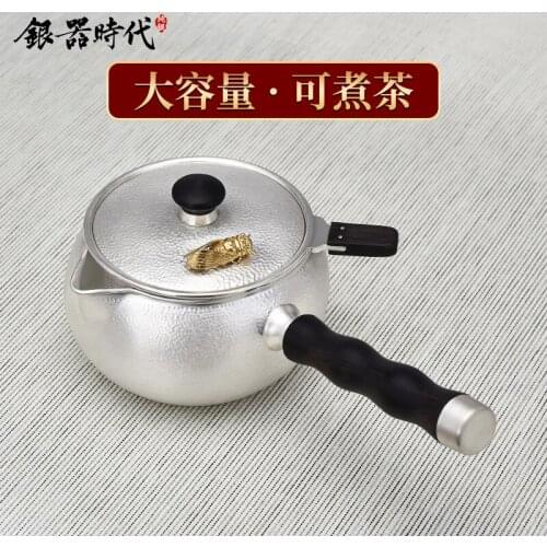 Ag999 Sterling Silver Teapot Hand-Forged Kitchen Utensils Built-in Filter Handmade Coffee Tea Pot