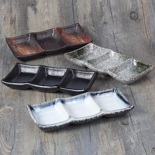 Ceramic saucer soy sauce dish hot pot sauce dish Korean barbecue two plate three grid plate snack dish dishes and plates sets