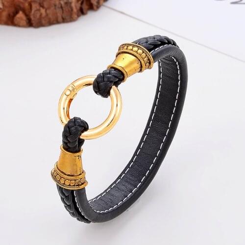 Black Leather Rope Chain Zinc Alloy Accessories Man Bracelet Round Spring-ring-clasps Couple Bracelets Friends Jewelry For Women