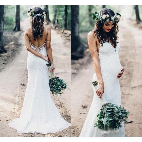 Country Boho Maternity Lace Wedding Dresses 2019 vestido de novia Pregnant Women Mermaid Bridal Gowns Handmade gelinlik