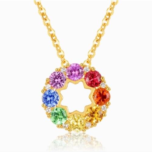 QTT Rainbow Cubic Zirconia Pendant Necklace 18k Gold Chain Necklace Choker Necklace For Women Wedding Fine Jewelry