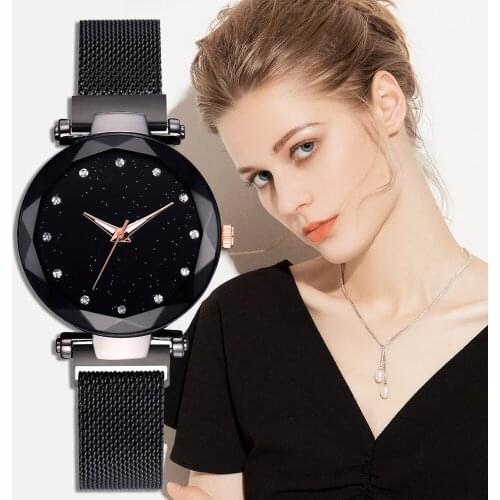 Luxus Starry Sky Frauen Uhr Schwarz Magnetische Schnalle Mesh Band Edelstahl Strass Quarz Armbanduhr Dame Uhren reloj