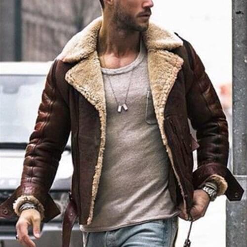 Winter Jacket Men Imitation Leather Jacket Biker Motorcycle Zipper Long Sleeve Coat Top Streetwear Leather Jacket Men Coat