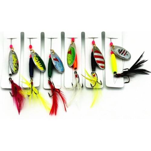 Lot 6pcs Spoon Metal Fishing Lures Set Spinner Baits CrankBait Bass Tackle Hooks Fishing Lures Sports Entertainment