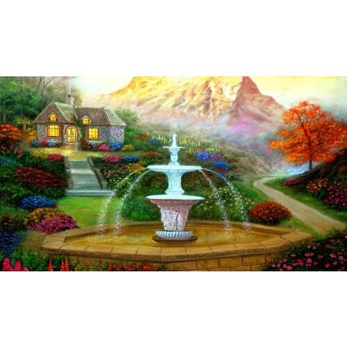 Cottage and Fountain scenery Cross Stitch Kits Needlework Sewing Embroidery Crafts 14ct Unprinted DIY Arts Handmade Home Decor