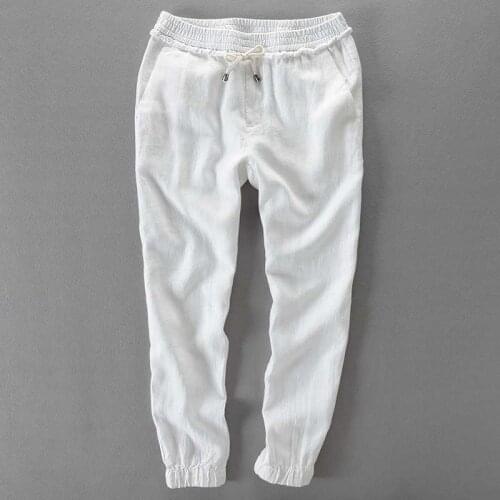 New Arrival Summer Casual Linen Pants Ankle-Length Men Pants Hip Hop Harem Joggers Elastic Waist with Drawstring Trousers
