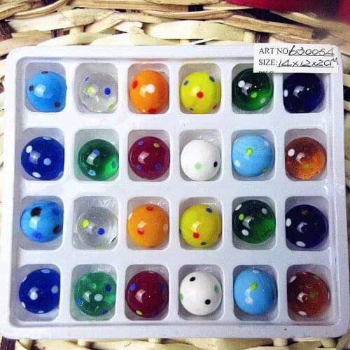 New 24pcs Mixed Handmade Lampwork Glass Marbles Ball Creative Dot Pattern Design 16mm Childrens Play Toy Pellet Home Vase Decor