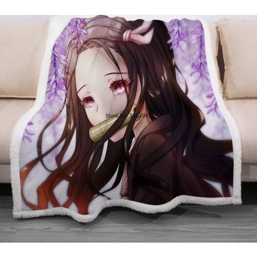 Anime Demon Slayer Funny Character Blanket 3D Print Sherpa Blanket on Bed Home Textiles Dreamlike Style
