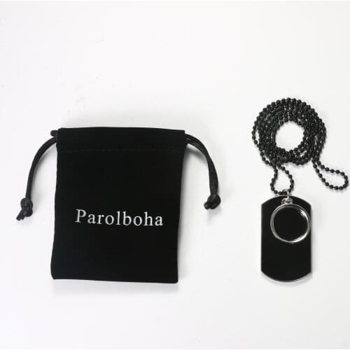 Parolboha Fashion Stainless Steel Black Dog Tag Bullet Pendant Men Jewelry