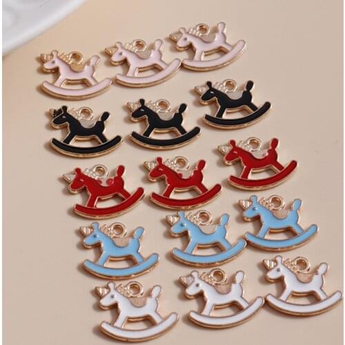 10pcs/lot 14*11mm 4 Color Rocking Horse Charms DIY for Necklaces Pendants Earrings Making Enamel Girl Charms Jewelry Accessories