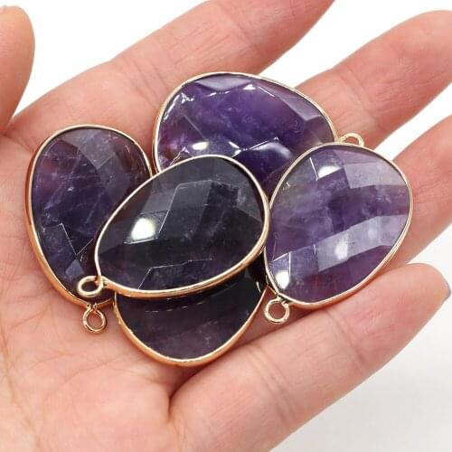 Natural Amethysts Pendants Reiki Agates Stone Golden Plated Pendant Charms for DIY Jewelry Necklace Bracelets Making 23x34mm