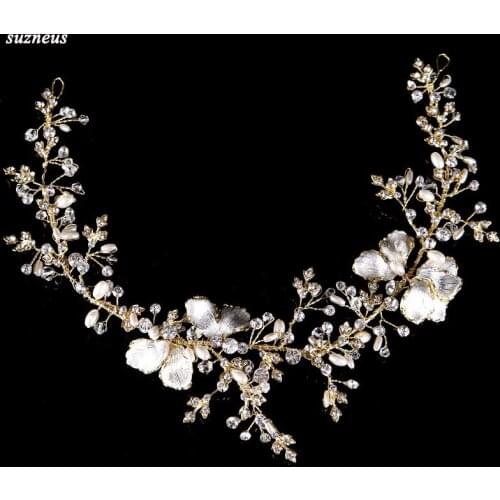 Gold/Silver Leaves Bridal Headband High Quality Hand-made Crystal Wedding Head Chain Bride Accessories Free Shipping SQ0268