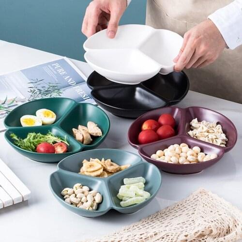 Dividing Plate Household Creative Plate Ceramic Dividing Dish Three Grid Plate Childrens Breakfast Fat Reducing Quantitative