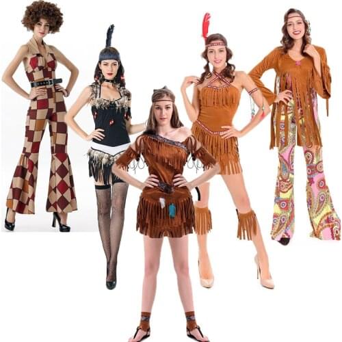 Retro 60s 70s Hippie Cosplay Halloween Costume for Men Women Fancy Dress Disguise Carnival Party Disco Clothes C78K5106