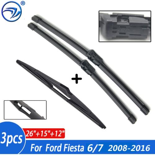 Wiper Front Rear Wiper Blades Set For Ford Fiesta 7 2008-2016 Windshield Windscreen Front Rear Window 26"+15"+12"