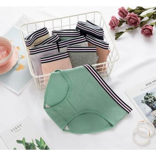 100% Cotton Hollow Striped Womens Panties Briefs Low Waist Soft Female Underwear Skin-friendly Underpants Lady Intimates4.7