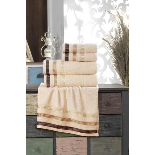 Turkish High Quality Cotton Towel Set 2 Face 2 Hand Towel Bath Towel Bathroom Solid Color Cream White Quick Dry Highly Absorbent