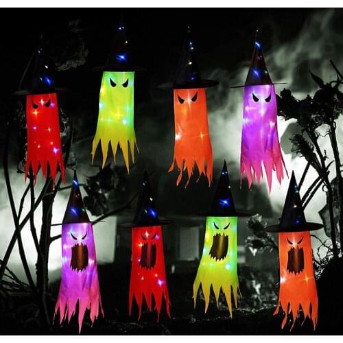 Halloween Decoration LED Lighted Witch Hats Kids Party Home Decorations Outdoor Indoor Yard Tree Hanging Ornaments Ghost Hat