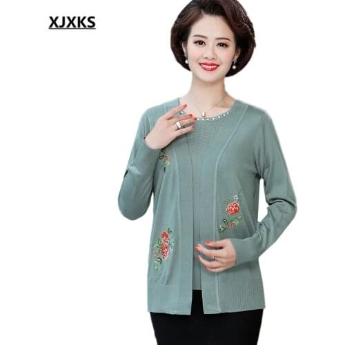 XJXKS 2021 spring autumn new women two-piece set sweater comfortable long-sleeved cardigan + round neck short-sleeved top