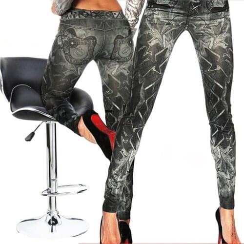 Women Sexy Skinny Leggings Slim Faux Denim Look Jeans Jeggings Stretchy Pants