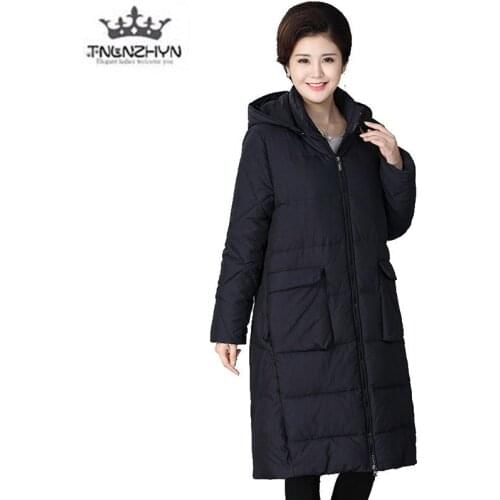 Mid-aged Women Winter Plus size Cotton Clothing 2019 Hooded Super Warm Down Jacket Parkas Solid color Thicken Jacket Coats Women