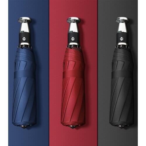 Anti-torrential Rain Windproof Women Automatic Umbrella Female Male 10 Ribs 3 Folding Mens Umbrella Large Rain Business Parasol