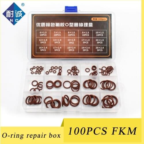 100pcs Brown FKM O Rings Rubber Washer Sealing O-rings Set Assortment 15Sizes Seal Kit Flexible Gasket Box O Ring