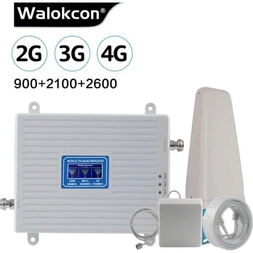 2G 3G 4G 2600 Tri Band Cellular Amplifier 2G GSM 900mhz signal Repeater 70dB 3G WCDMA 2100mhz 4G LTE 2600mhz Moblie Booster Set