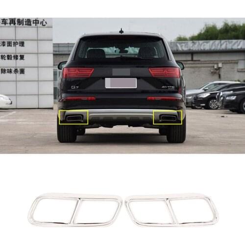 2pcs Chrome Stainless Steel Car Four Tail Throat Exhaust Pipe Decorative Cover Trim for Audi Q7 2016-2018 Models Accessories