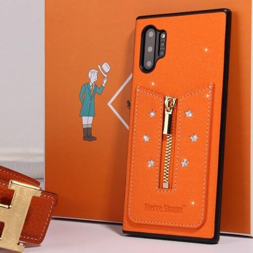 2020 For Samsung Galaxy Note 10 Note10 Plus Note10+ Leather Back Cover Phone Case Shining Stars Soft Silicone Orange Card Pocket
