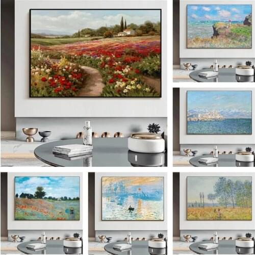 Abstract Claude Monet Impression Landscape Canvas Painting Posters and Prints Wall Art Picture for Living Room Home Decoration