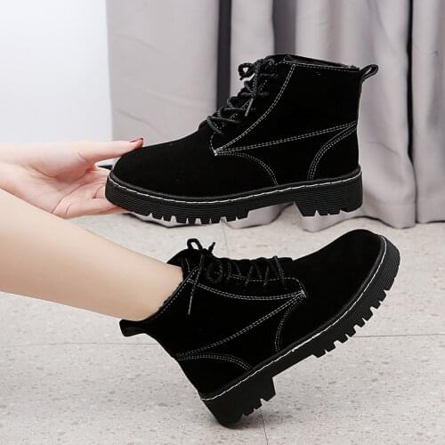 Ankle Boots Suede Lace-up Leather Women Flat Platform Short Boots Ladies Shoes Fashion Autumn Winter Boots Zapatillas Mujer