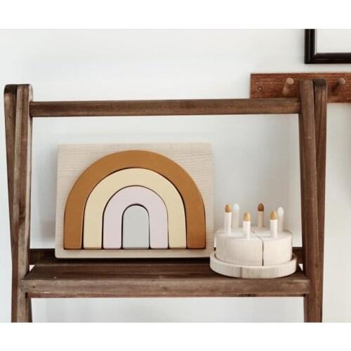 Childrens room creative 3D solid wood furnishings baby rainbow wooden block jigsaw toy