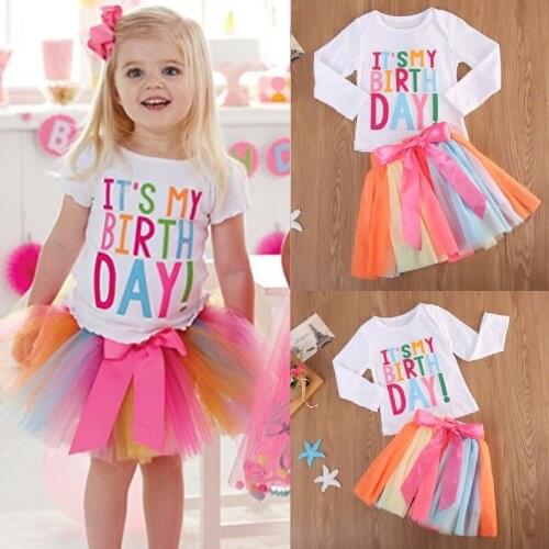 Pudcoco Girl Suits 1Y-6Y Baby Girl Kid Toddler ITS MY Birthday T-shirt+tutu Skirt Dress Outfit Clothing
